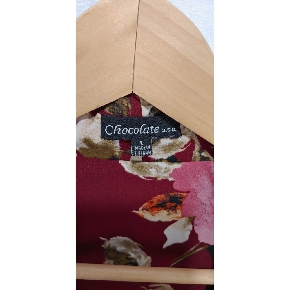 Womens Burgundy Sile L Floral Open Front Blazer Jacket Cardigan Chocolate USA Lq - Picture 5 of 11
